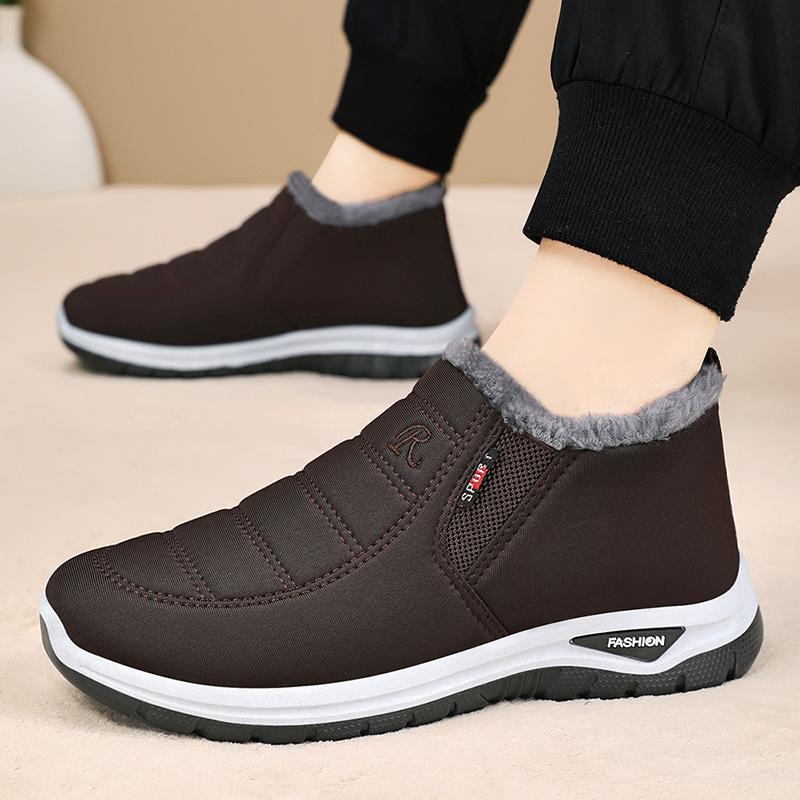 Men's Casual Winter Warm Walking Shoes Non-Slip Short Boots With Fur Lined High Top Sneakers for Outdoor and Indoor Plush Lined Snow Booties for Male