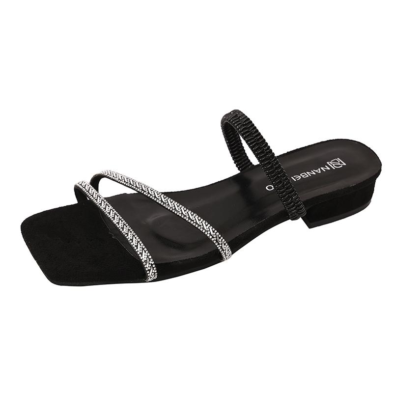 

Fashion 2025 New Style Women s Sandals Rhinestone Embellished Fashion Outerwear High Heel Net Weight Casual Slippers Zapatos De Mujer 35 чёрный