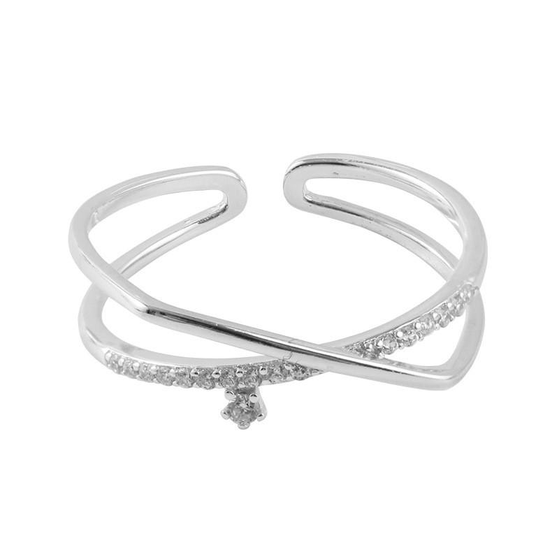 

Geometric Double Layer Ring With Crossed Zircon Stone Trendy Fashion Accessory For Women
