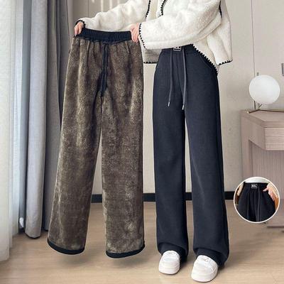 Winter Weitbein Hosen Damen Herbst Plüschhosen Damen Extra Dickes Lammfell Warm Gerade Koreanische Hosen Jogger