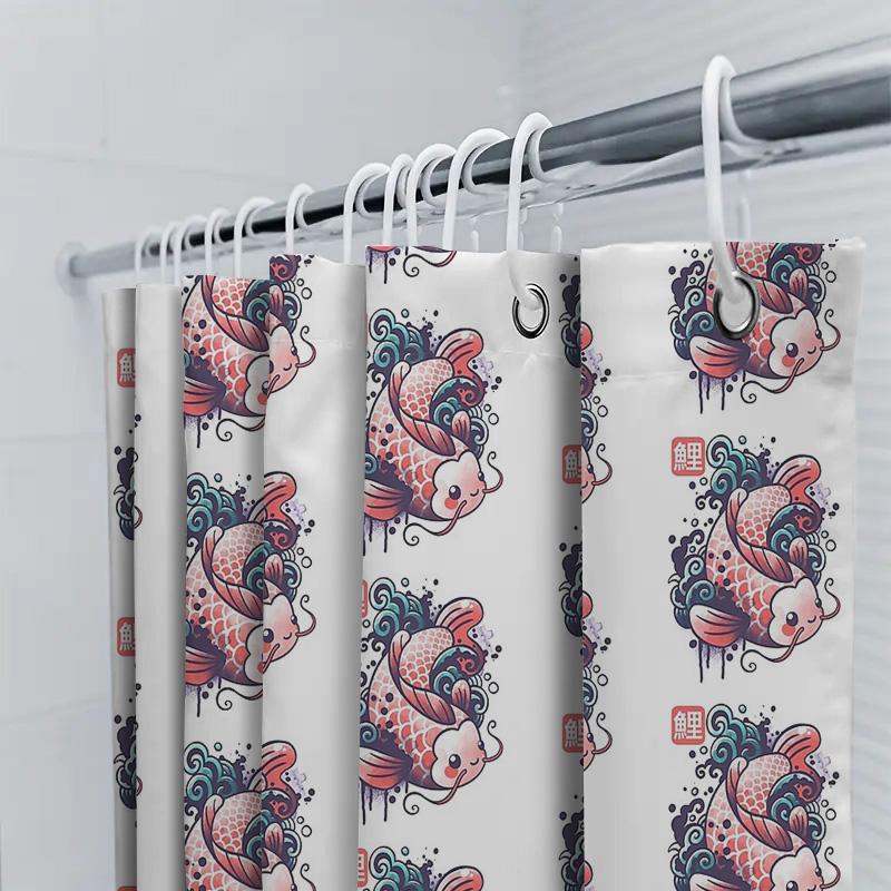 Unframed Japanese Koi Fish Shower Curtain Ocean Wave Pattern Bathroom Decor Waterproof Fabric Liner Vintage Artistic Home Textil