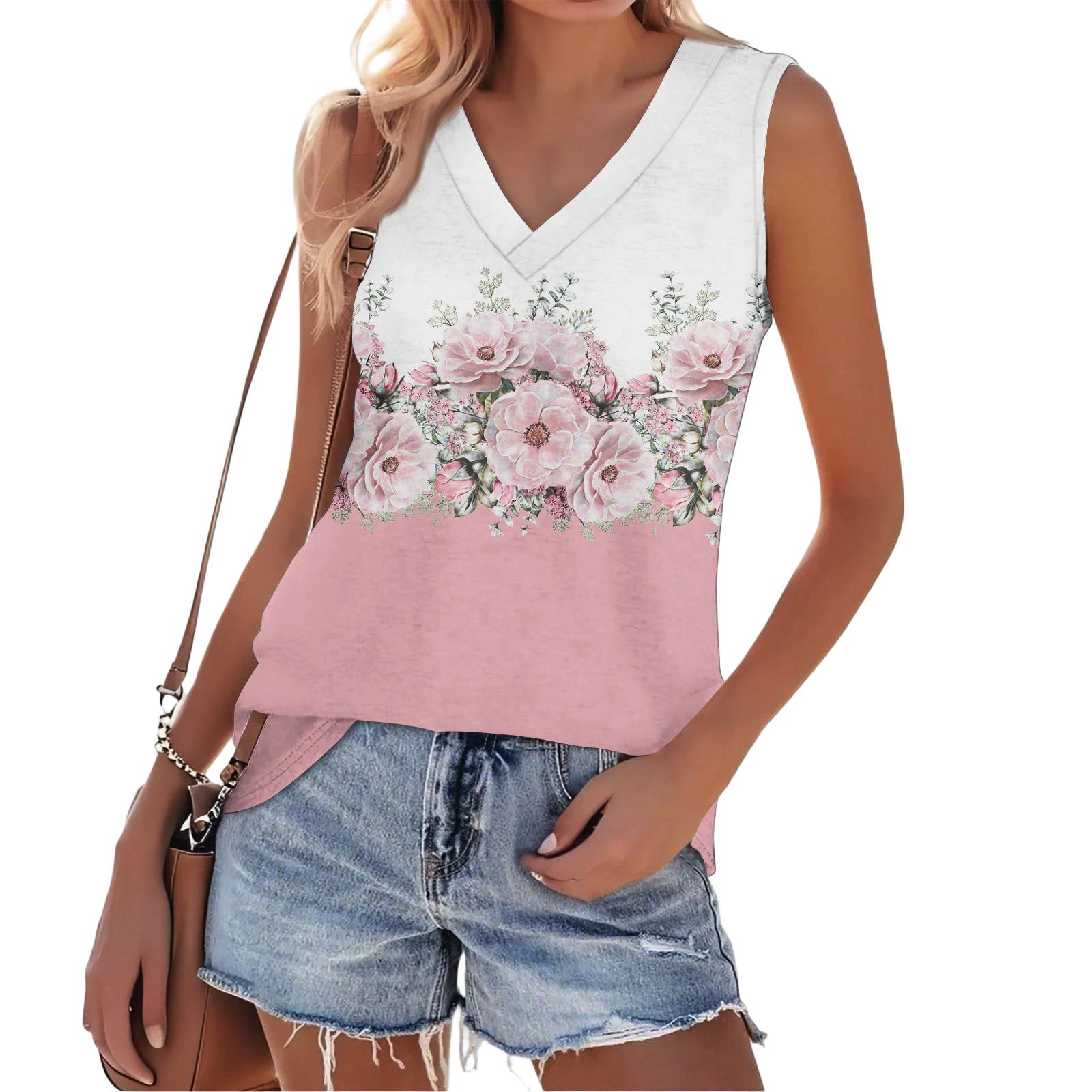 Женский модный повседневный универсальный летний топ-майка с цветочным принтом, облегающий XXXXL