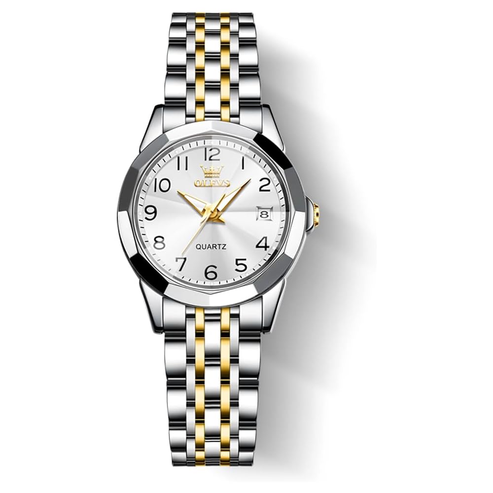 OLEVS Women s Quartz Watch Classic Dial Stainless Steel Band Waterproof Luminous Business Watch