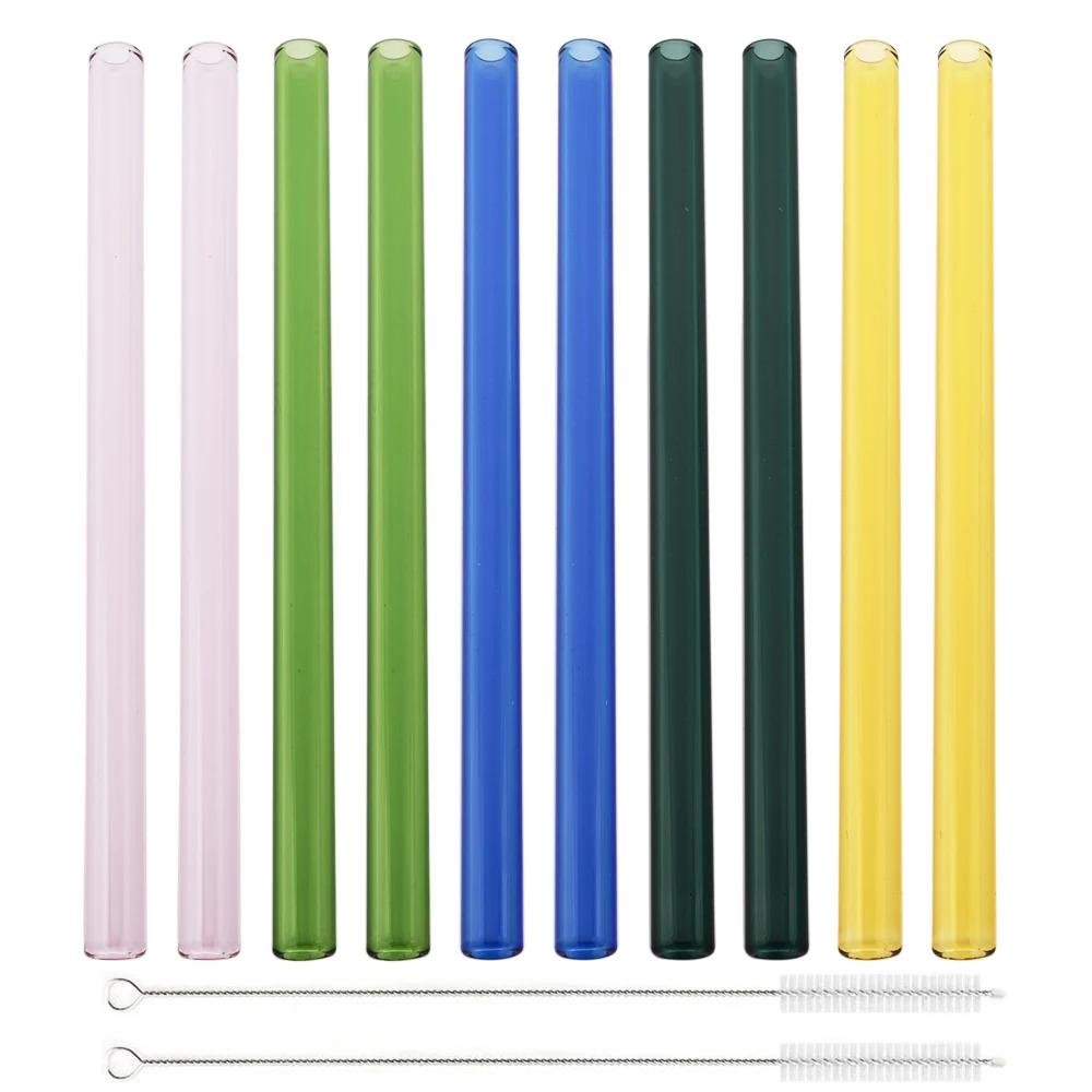 10Pcs Reusable Drinking Straw Glass Straws Eco-friendly High Borosilicate Glass Straw Tube Party Bar Drinkware Bar Accessories