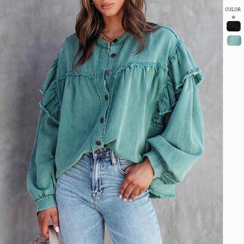 

Женская модная куртка-фонарь с длинными рукавами и листьями лотоса