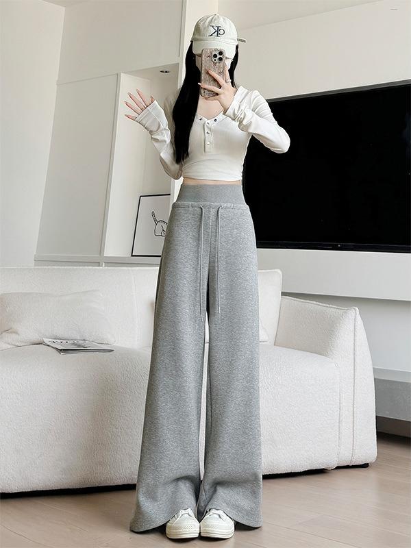 Women's High Waist Drawstring Wide Leg Sweatpants Casual Loose Trousers with Pockets