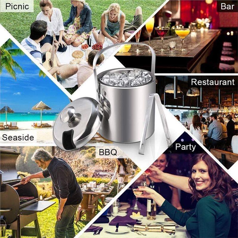 ABBP-Bartending Tool, 304 Stainless Steel Ice Bucket- Double-Walled, Thickened Insulation, Handle And Lid Included Container