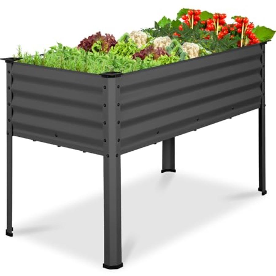 

48x24x30in Galvanized Raised Garden Bed Metal Elevated Planter Box Charcoal Vegetable Garden for Backyard Patio Balcony United States
