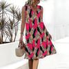 Plus Size V Neck Sleeveless Dress Meadow Daisy Print For Sunshine Park Picnic