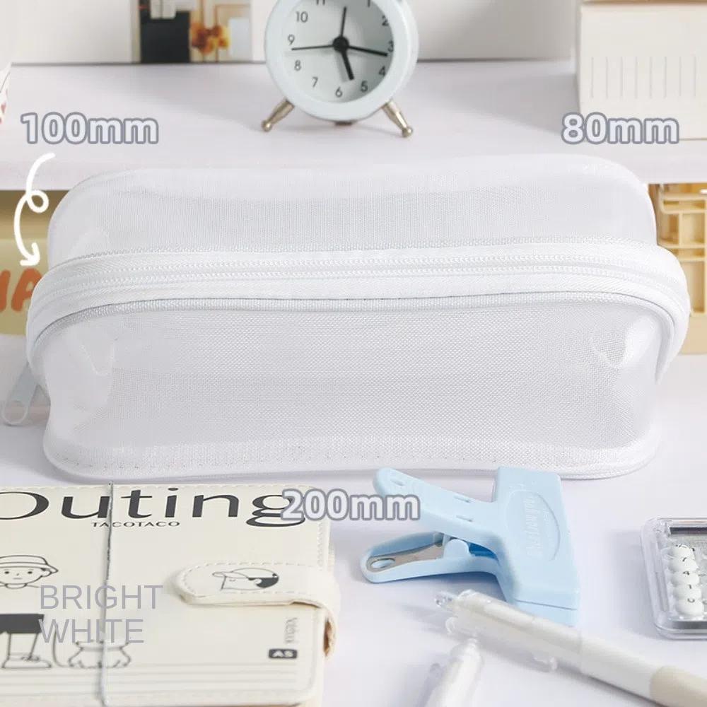 Cosmetics Storage Mesh Pencil Case Solid Color Stationery Storage Bag Creative Makeup Bag Gifts