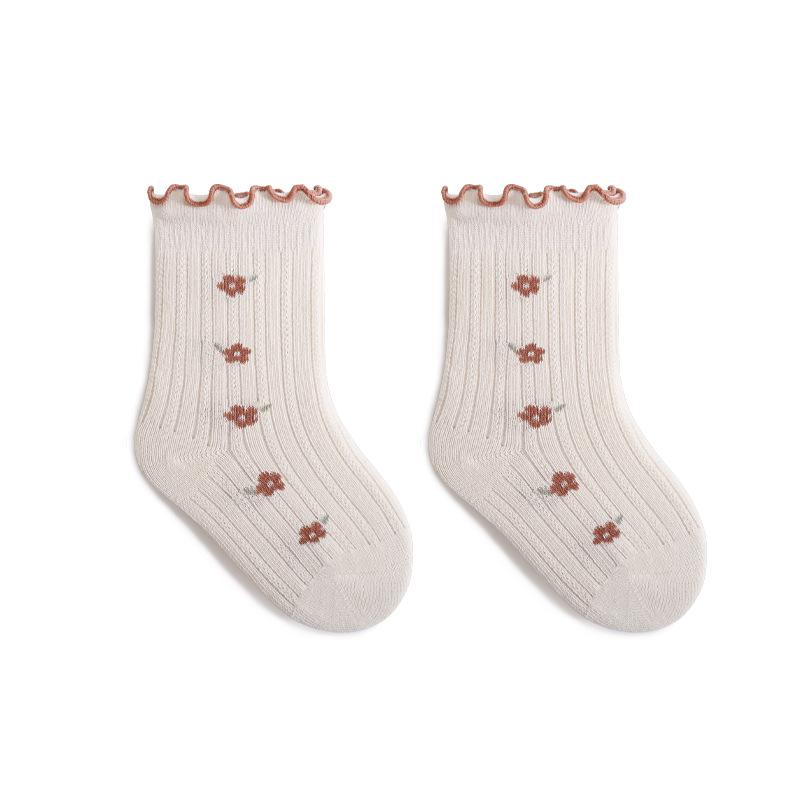 

1 пара эстетичных носков из цветочного кружева для девочки, ретро бесшовные принцесса цветок до середины икры для малыша, мягкие хлопковые чулки Sfor6-12m