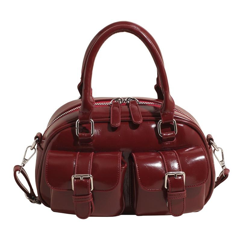 

Trendy retro high-quality oil wax leather portable Boston bag casual versatile foreign style multi-pocket messenger women s bag бордовый