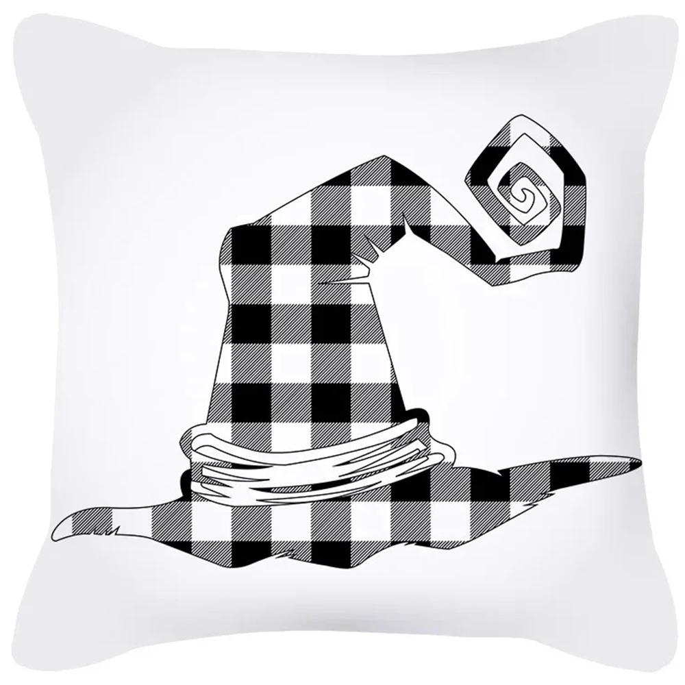 Funny Halloween Decorative Pillowcase Pumpkin Skull Print Sofa Cushion Cover Suitable for Home Room Decoration 45x45cm