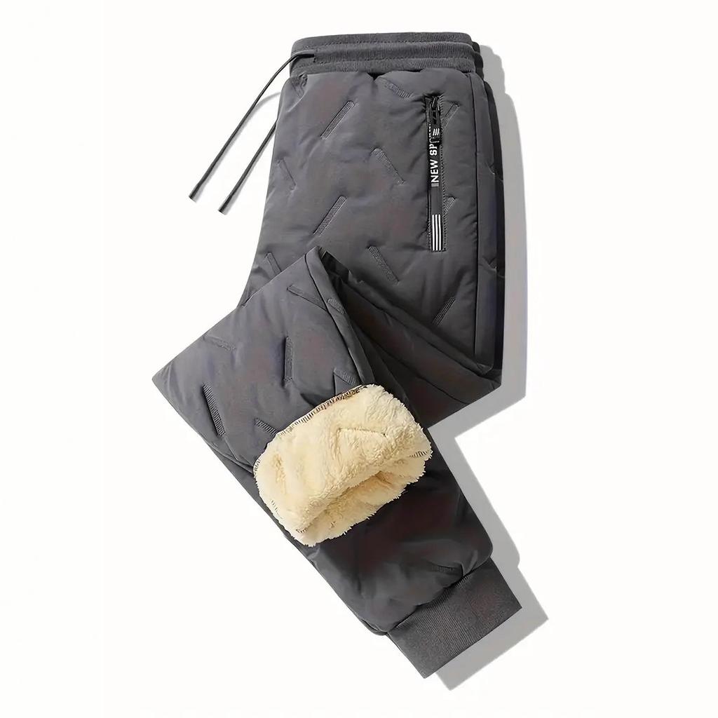 Men's Fleece Lined Pants Thickened Casual Sports Long Pants Loose Straight Leg Plus Size Warm Cotton Pants