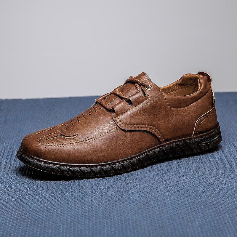 

Men s shoes autumn men s casual leather shoes new trend leather surface casual shoes soft sole leather shoes non-slip single shoes one pedal 44 темно-коричневого кольору