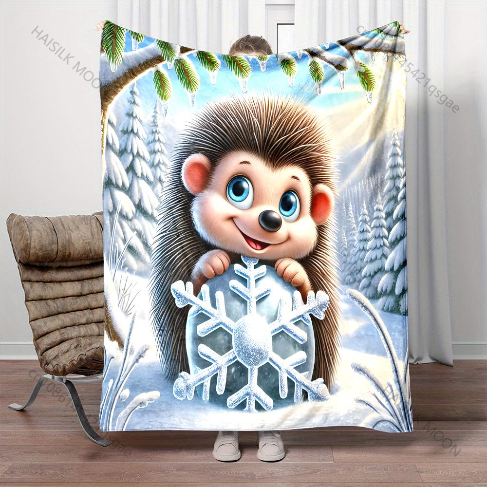 1PC Winter Scene with Snowflakes Pattern Blanket Flannel Material Soft Warm for All Seasons, Home Outdoor Camping Picnics RV
