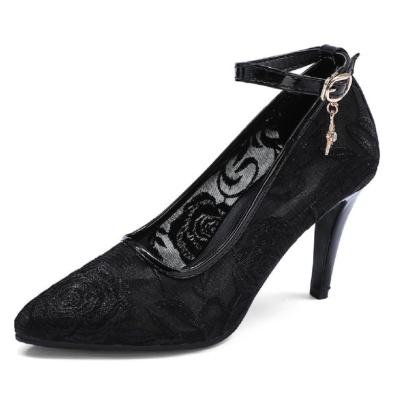 

Сексуальные кружевные туфли на высоком каблуке Женские элегантные туфли-лодочки из сетки черного и синего цвета Туфли на каблуке для вечеринки и офиса Женские туфли большого размера 48 36 чёрный