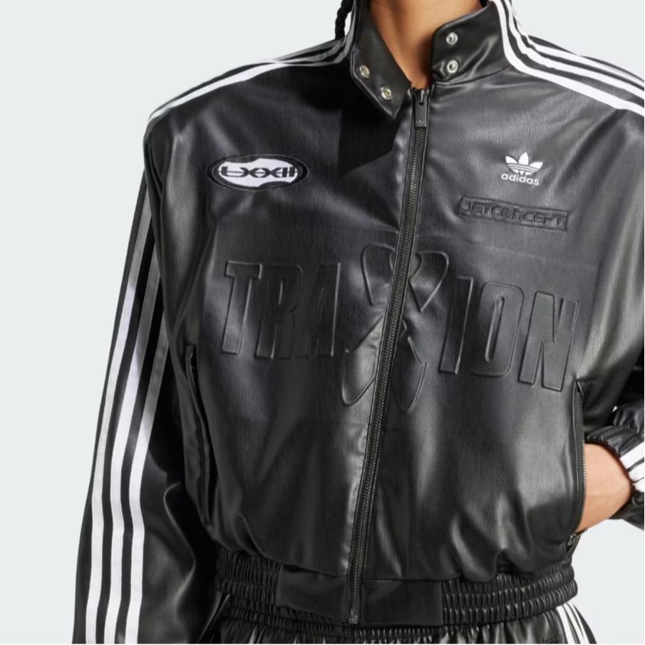 Adidas Originals Adilenium Jachetă cu Fermoar cu Mâneci Lungi și Guler Înalt cu Imprimeu Litere cu Dungi Femei Jachetă Negru JM9287
