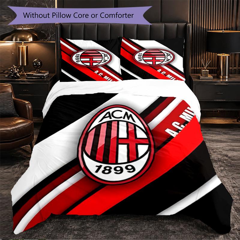 Set Biancheria da Letto AC Milan 3 Pezzi Morbido Set Copripiumino con Federe Set Decorazione Camera da Letto per la Casa