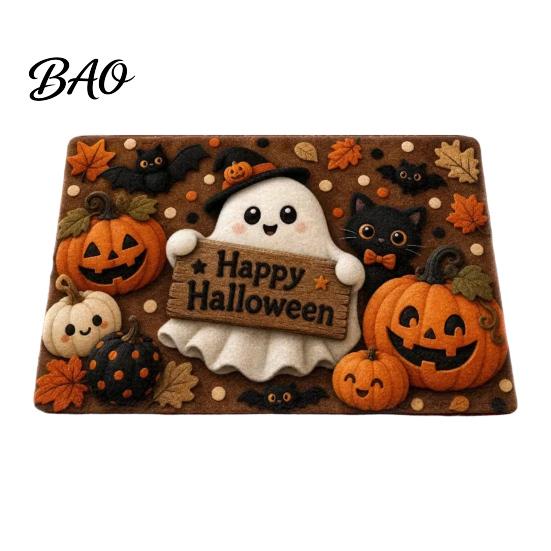 Durable Polyester Rug Halloween Pumpkin Door Mat, Fall Seasonal Welcome Non-slip Farmhouse Non Slip Hallway Entrance for Front Porch Entryway Kitchen