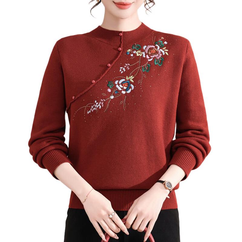 Women's Vintage Embroidered Thermal Knit Pullover