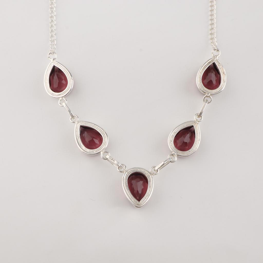 Collar de Plata de Ley 925 con Gema Rodolita, Collar Elegante para Mujer para Boda RN-1-11