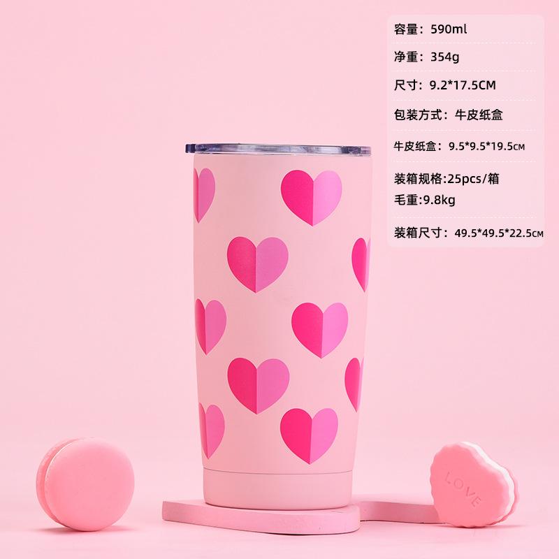 Edelstahl Thermobecher mit Strohhalm, Milchteebecher, Kaffeebecher, Valentinstagsset, Tragbarer Griff Sportwasserbecher