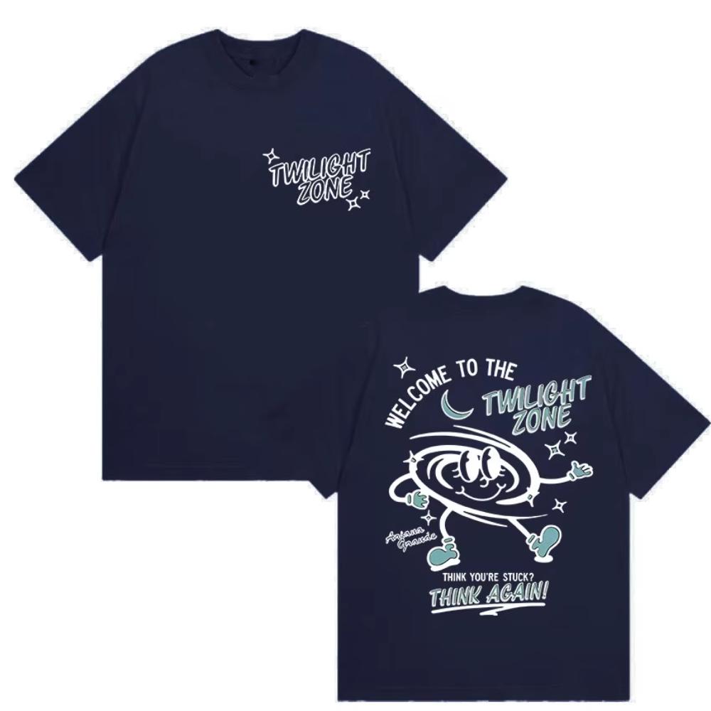 Ariana Grande Twilight Zone Think Again T-shirt Men's Women Cute Cartoon Oversized Cotton T-shirts Vintage High Quality T Shirts