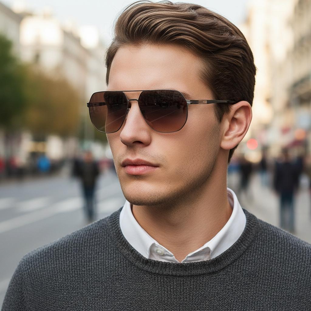 New High-end Style Sunglasses - Ultra-lightweight Men's Rectangular-framed Double-barrel Sunglasses 5134