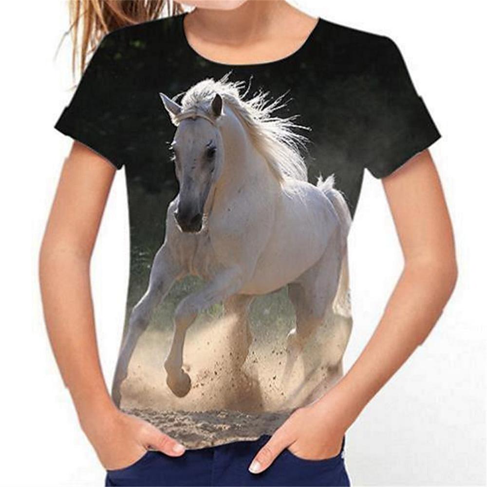 Cute Animal Horse Cartoon 3d Printed Fun Children's Clothing Baby Girl T-Shirt Summer Casual Short Sleeve Cool Girls' T-Shirt