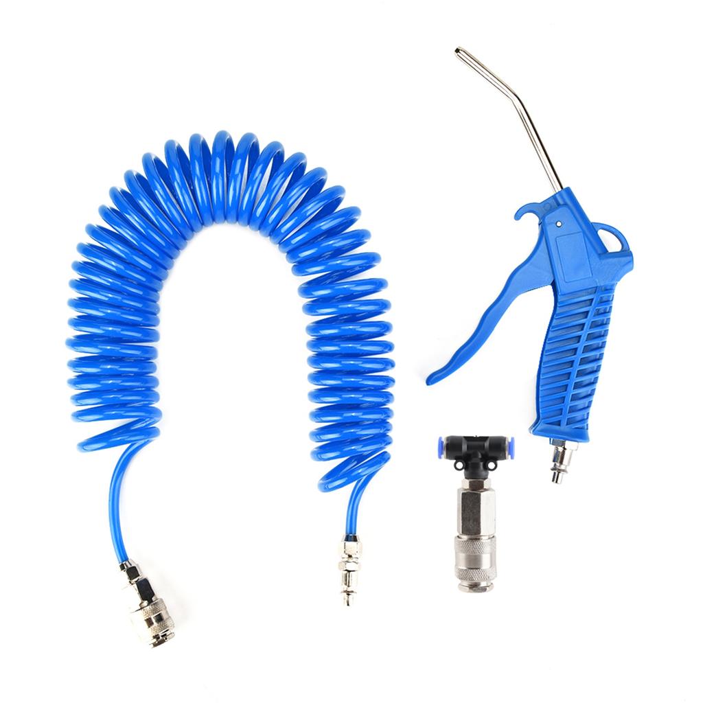 Blue Air Duster Gun Pneumatic Wind Blowing Kit Set with EU Connector PU Hose