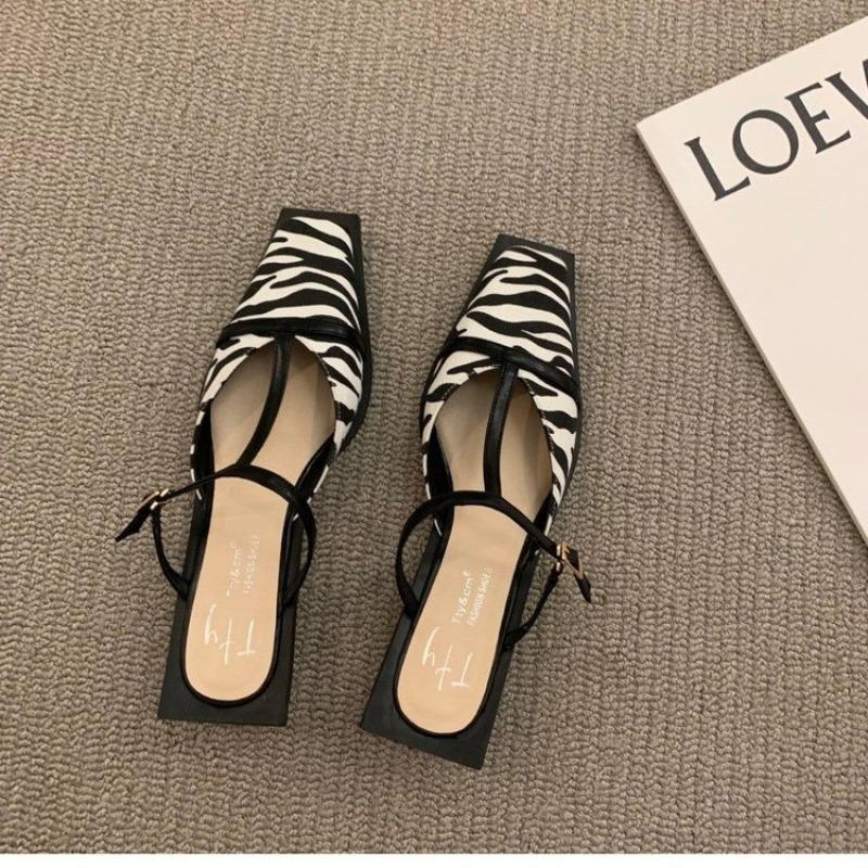 Fashion New Fashion Designer Summer Women Mules Slipper Fashion Shallow Square Toe Zebra Slides Casual Outdoor Office Lady Slippers