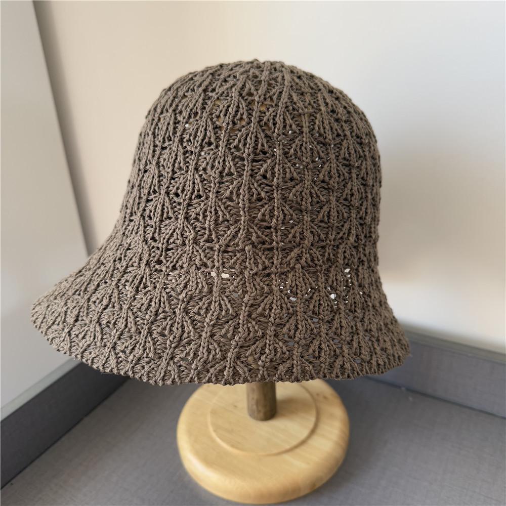 Hollow Thin Breathable Dome Basin Hat Crocheted Bucket Hat Women's Spring and Summer Fresh Age-reducing Bucket Hat with Split Ends