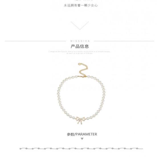 

Жемчужное ожерелье с бантом Женщины Легкая роскошная ниша Оригинальный дизайн Нежная цепочка ключицы Летнее ожерелье