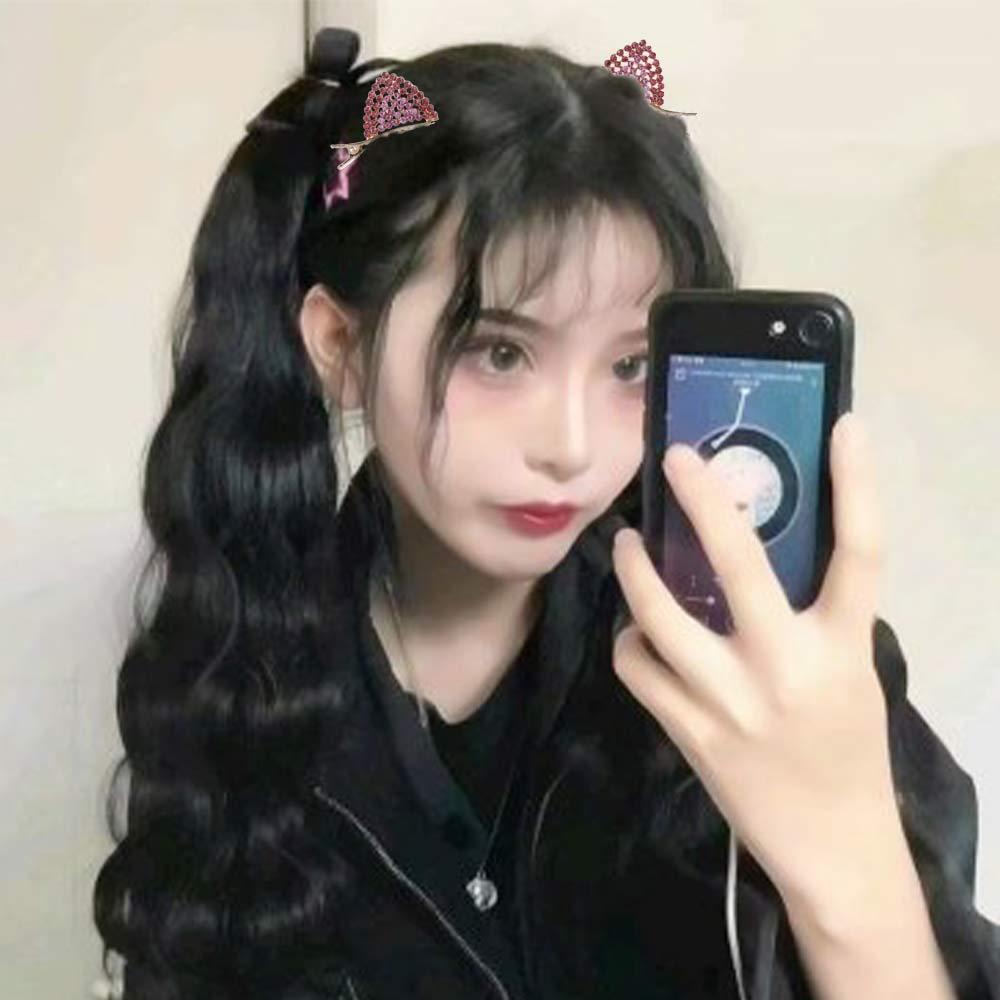 1 Pair Korean Girls Cute Shiny Duckbill Clip Crystal Barrettes Hair Accessories Cat Ears Hair Clips