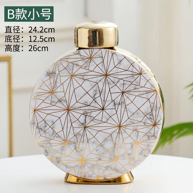 

Marble Pattern Ceramic Vase Classical Storage Jar with Cover Flower Pot Floral Desk Decoration Gold Vases Vintage Home Decor