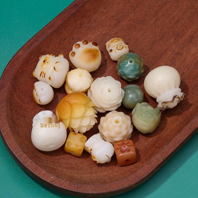 Handmade Exquisite Lotus Lion Root Carving Bracelet Kit with Lucky Charm Bag