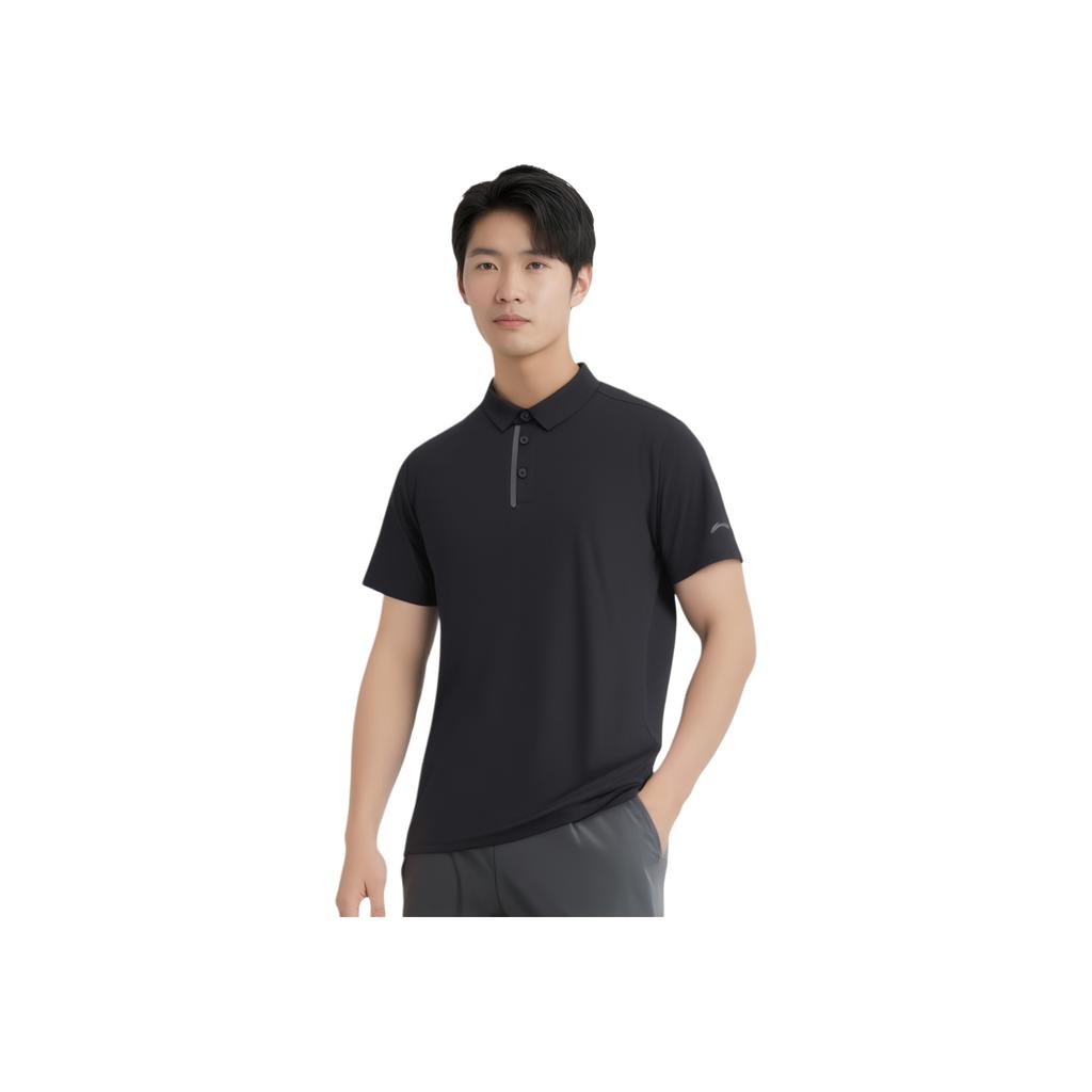 Li-Ning Fitness Series Comfortable Versatile Short Sleeve Polo Shirt Men Tops Black APLT011-1