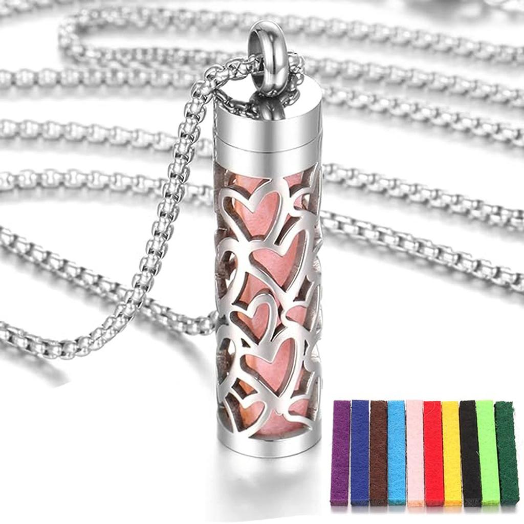 Vertical Hollow Stainless Steel Bar Ambient, Perfume Oil Diffuser,Medallion,Jewelry, Pendant,Necklace for Women,Men and Teenager