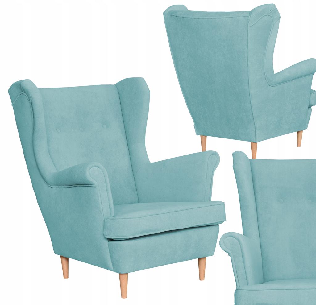 Fotel uszak skandynawski welur Hunter Family Meble błękitny