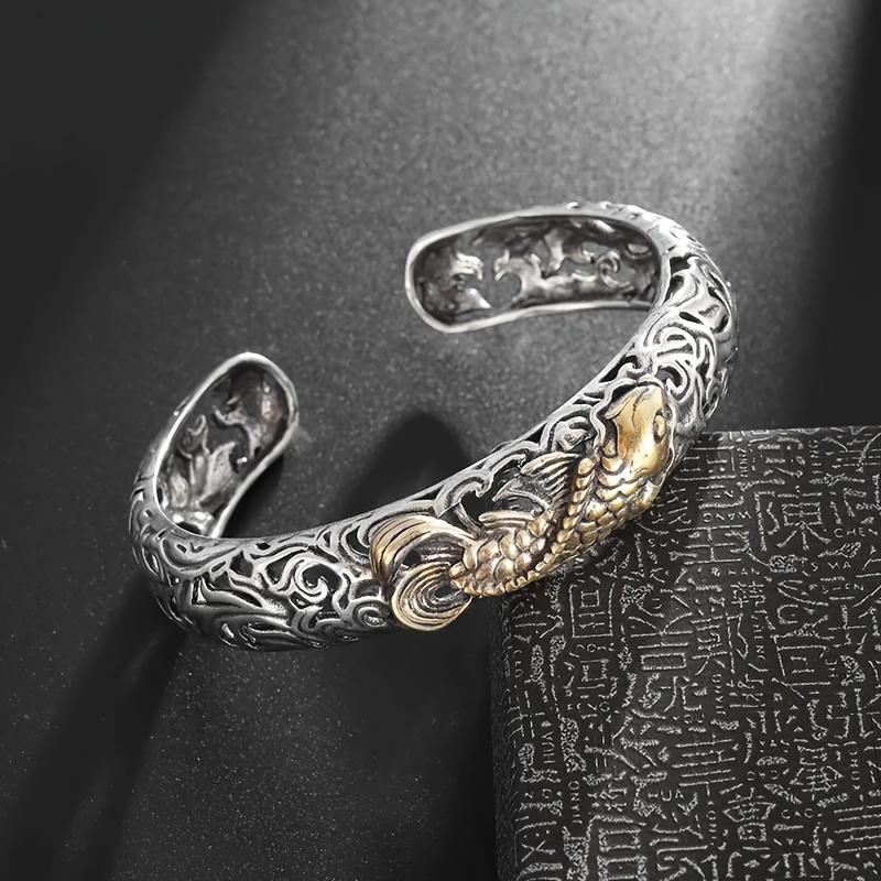 1Fashionable style bracelet with koi fish carving pattern, unisex open bracelet, exquisite jewelry for good luck and wealth, party gift