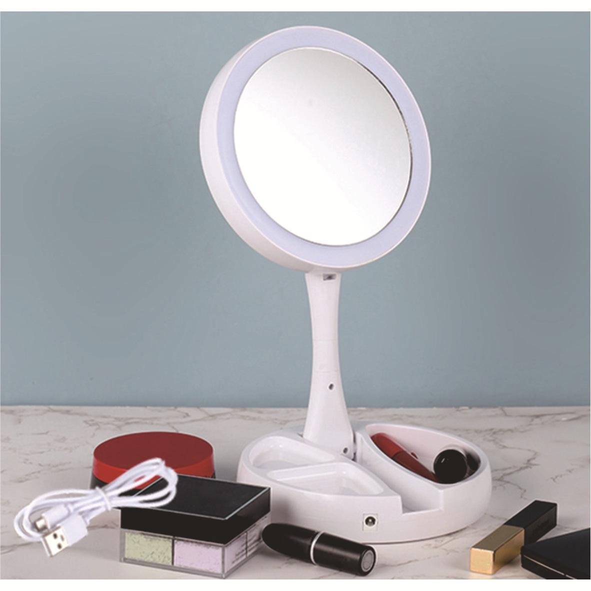 LED Magnifying Makeup Mirror with Double-Sided Fill Light and Portable Folding Stand