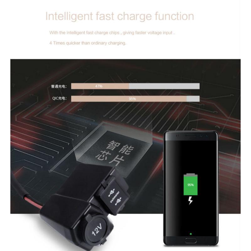 Dc12/24V Motorcycle Atv Cigarette Lighter Socket 2Usb 3.1A Charger Led Voltmeter