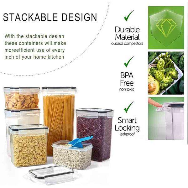 Fiyobo BPA Free Food Storage Containers with Airtight Lids Leak-Proof Bulk Food Canister Set of 14 for Kitchen & Pantry Organization