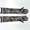Sexy Black Fishing Net Rhinestone Elastic Gloves Lace Mesh Sparkling Diamond Nightclub Dancing Gloves Accessories