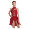 Girls Modern Lyrical Dance Dress Floral Lace Patchwork Cutout Back Rhinestones Leotard Stage Performance Dress