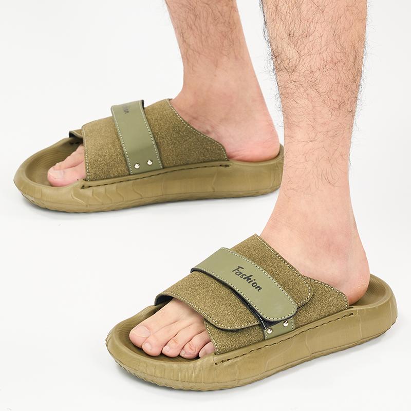 Men Slippers Wide Palm Outdoor Summer Black Flats Beach Shoes for Students Plus Size