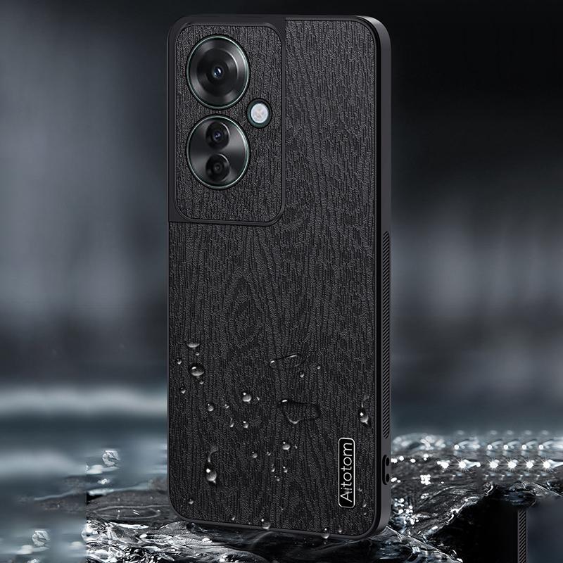 For Oppo Reno11 F 5G Case Wood Texture Leather+PC+TPU Hybrid Slim Phone Cover