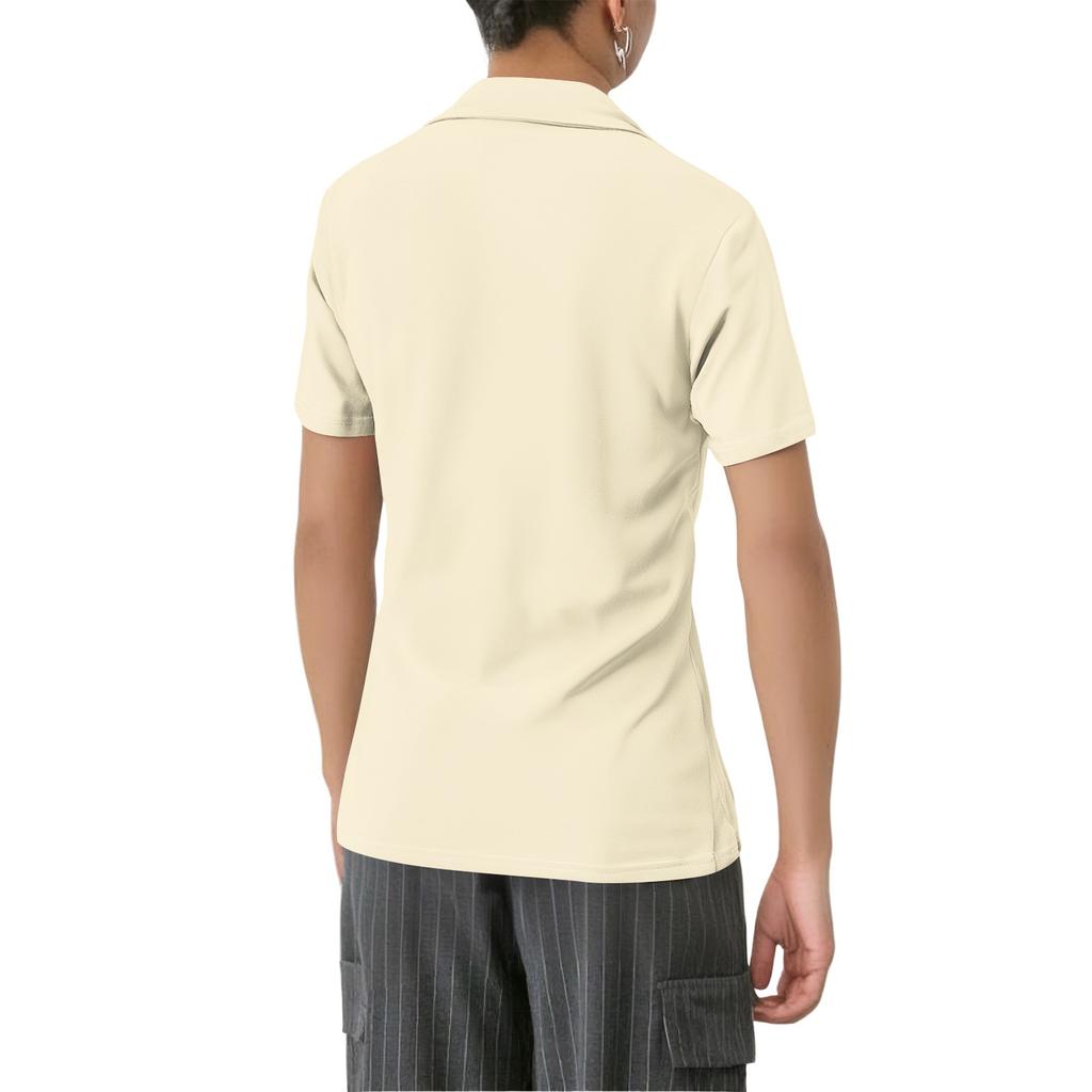 Women's Fashion Lapel Short Sleeve Solid Color Printed Button Top