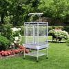 Bird Aviary with Wheels Height 161.5cm, Steel Bowls and Wooden Perches, Silver